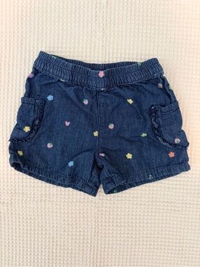 Denim Kids Shorts with Pastel Flower & Heart Print